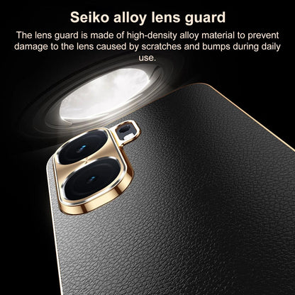 For vivo iQOO Neo9 Electroplated Frame Litchi Texture PC + TPU Vegan Leather Phone Case - Brown - EDA009677405E