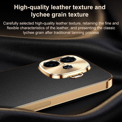For vivo iQOO Z9 Turbo Electroplated Frame Litchi Texture PC + TPU Vegan Leather Phone Case - Black - EDA009677406A
