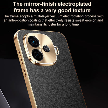 For vivo iQOO Z9 Turbo Electroplated Frame Litchi Texture PC + TPU Vegan Leather Phone Case - Black - EDA009677406A