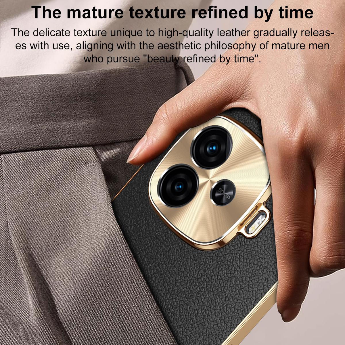 For vivo iQOO Z9 Turbo Electroplated Frame Litchi Texture PC + TPU Vegan Leather Phone Case - Black - EDA009677406A