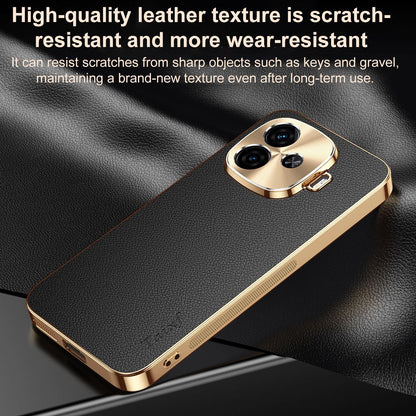 For vivo iQOO Z9 Turbo Electroplated Frame Litchi Texture PC + TPU Vegan Leather Phone Case - Orange - EDA009677406B