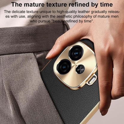 For vivo iQOO Z9 Turbo Electroplated Frame Litchi Texture PC + TPU Vegan Leather Phone Case - Orange - EDA009677406B