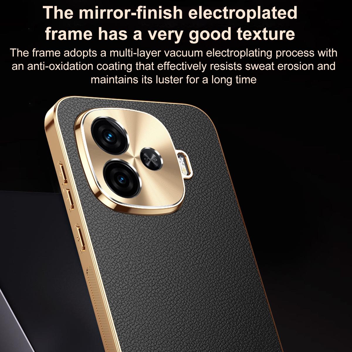 For vivo iQOO Z9 Turbo Electroplated Frame Litchi Texture PC + TPU Vegan Leather Phone Case - Blue - EDA009677406C