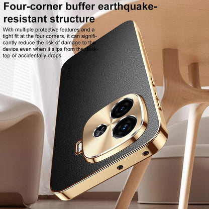 For vivo iQOO Z9 Turbo Electroplated Frame Litchi Texture PC + TPU Vegan Leather Phone Case - Blue - EDA009677406C