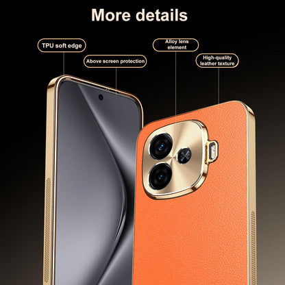 For vivo iQOO Z9 Turbo Electroplated Frame Litchi Texture PC + TPU Vegan Leather Phone Case - Red - EDA009677406D