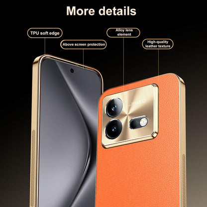 For vivo iQOO Neo8 Pro Electroplated Frame Litchi Texture PC + TPU Vegan Leather Phone Case - Black - EDA009677408A