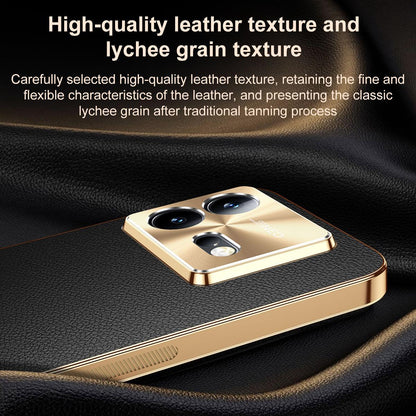 For vivo iQOO Neo8 Pro Electroplated Frame Litchi Texture PC + TPU Vegan Leather Phone Case - Blue - EDA009677408C