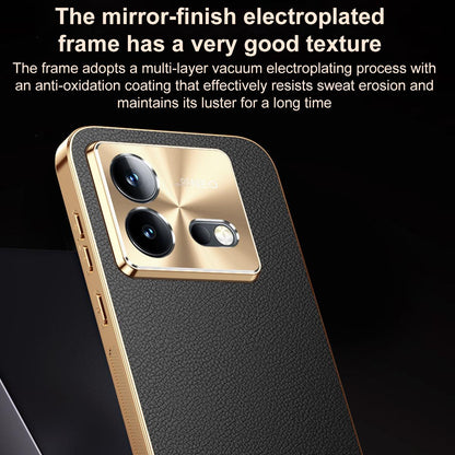 For vivo iQOO Neo8 Pro Electroplated Frame Litchi Texture PC + TPU Vegan Leather Phone Case - Red - EDA009677408D