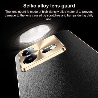 For vivo iQOO Neo8 Pro Electroplated Frame Litchi Texture PC + TPU Vegan Leather Phone Case - Brown - EDA009677408E