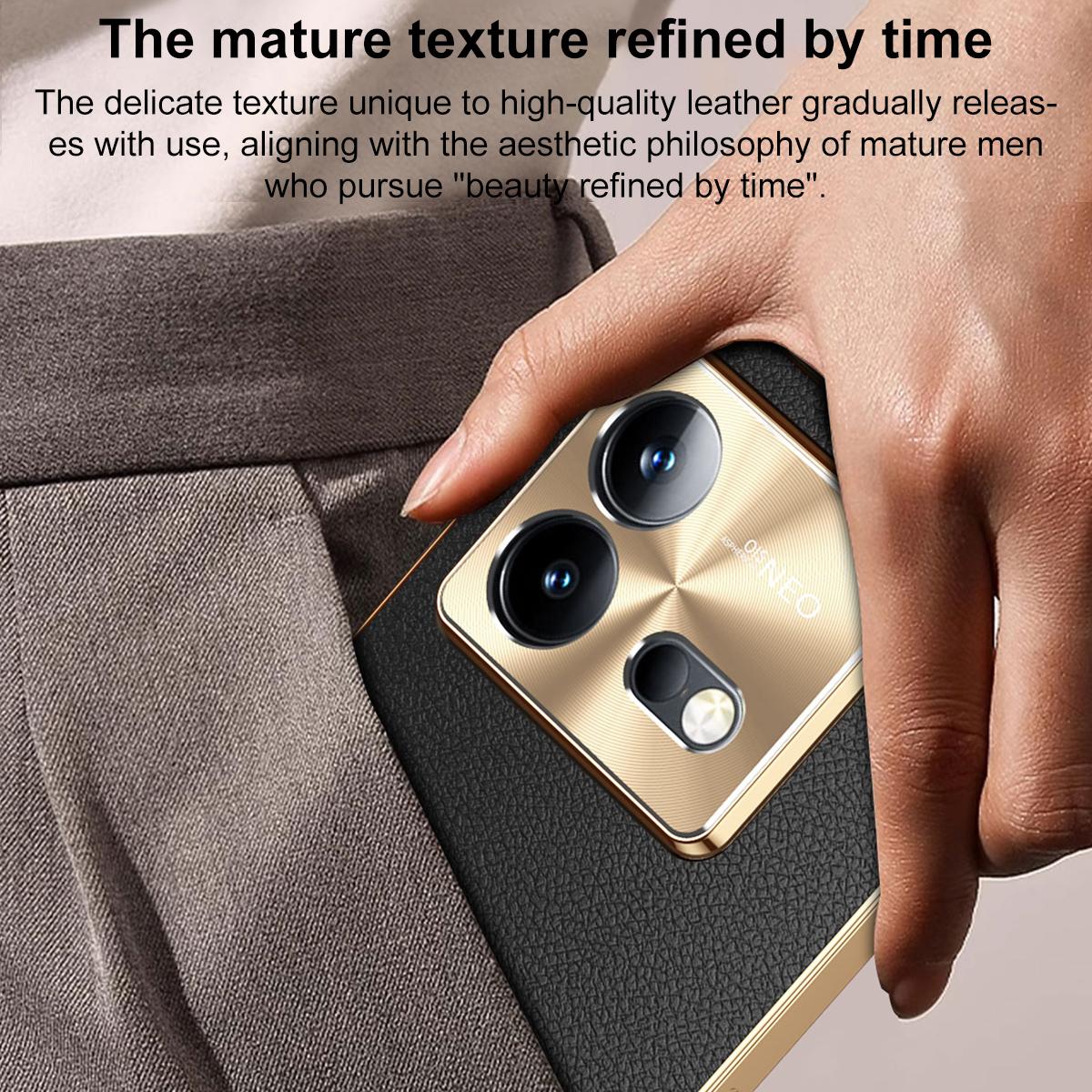 For vivo iQOO Neo8 Pro Electroplated Frame Litchi Texture PC + TPU Vegan Leather Phone Case - Brown - EDA009677408E