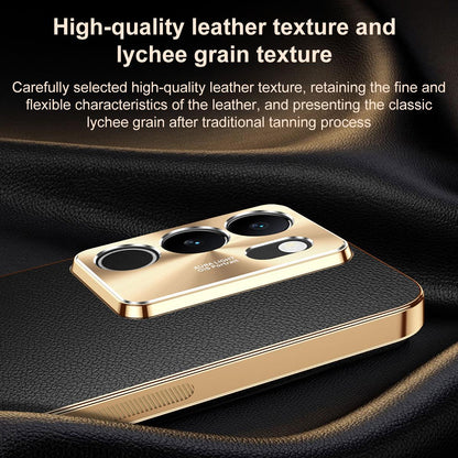 For vivo S17 Electroplated Frame Litchi Texture PC + TPU Vegan Leather Phone Case - Blue - EDA009677409C