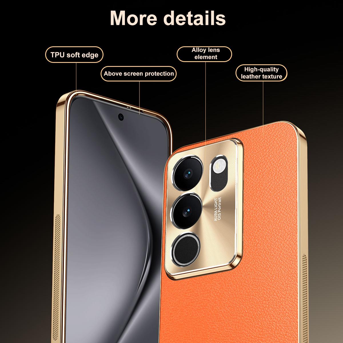 For vivo S17 Electroplated Frame Litchi Texture PC + TPU Vegan Leather Phone Case - Blue - EDA009677409C