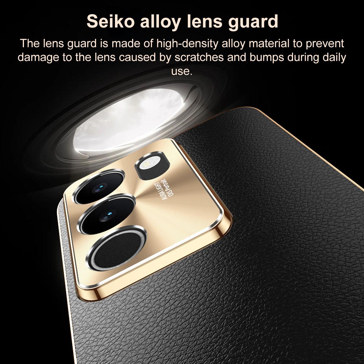 For vivo S17 Electroplated Frame Litchi Texture PC + TPU Vegan Leather Phone Case - Red - EDA009677409D