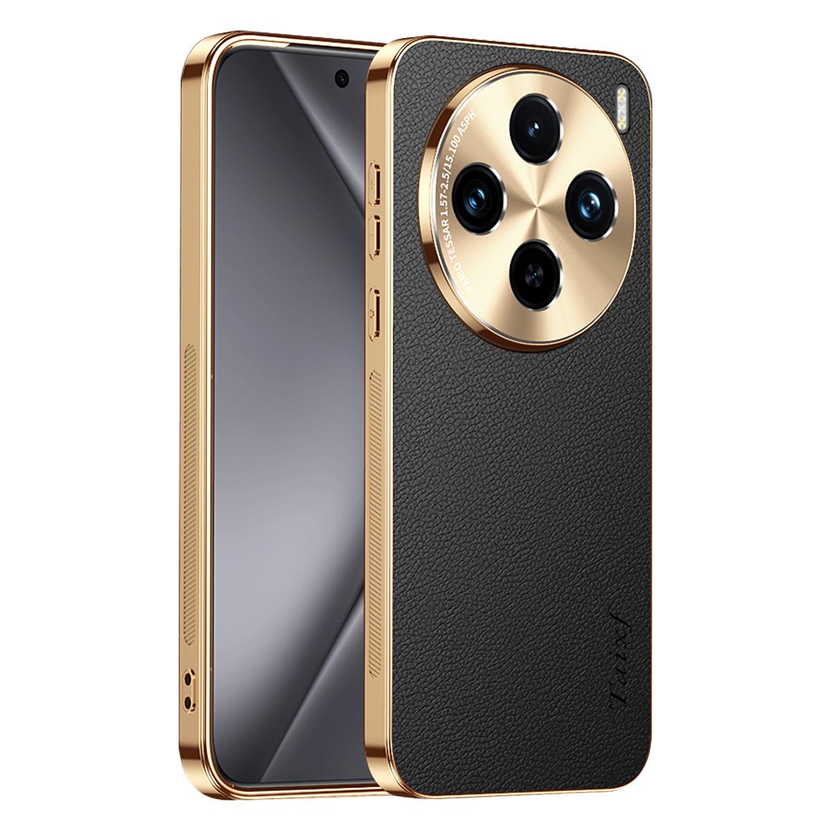 For vivo X100 Electroplated Frame Litchi Texture PC + TPU Vegan Leather Phone Case - Black - EDA009677417A