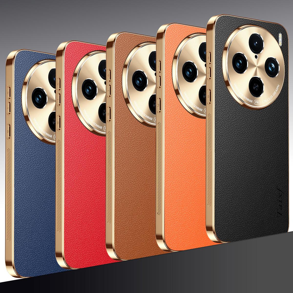 For vivo X100 Electroplated Frame Litchi Texture PC + TPU Vegan Leather Phone Case - Black - EDA009677417A
