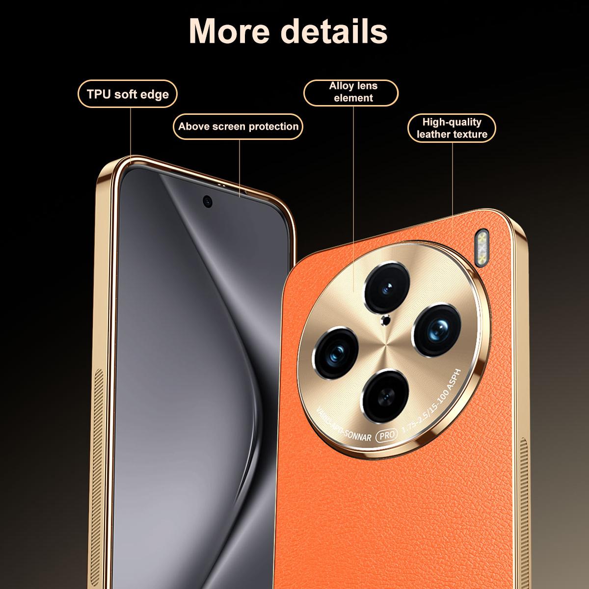 For vivo X100 Electroplated Frame Litchi Texture PC + TPU Vegan Leather Phone Case - Orange - EDA009677417B