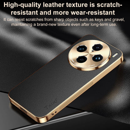 For vivo X100 Electroplated Frame Litchi Texture PC + TPU Vegan Leather Phone Case - Blue - EDA009677417C