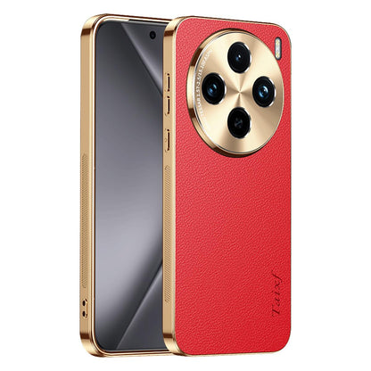 For vivo X100 Electroplated Frame Litchi Texture PC + TPU Vegan Leather Phone Case - Red - EDA009677417D