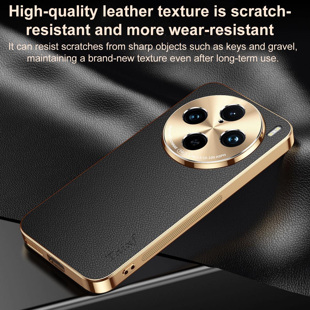 For vivo X100 Electroplated Frame Litchi Texture PC + TPU Vegan Leather Phone Case - Red - EDA009677417D