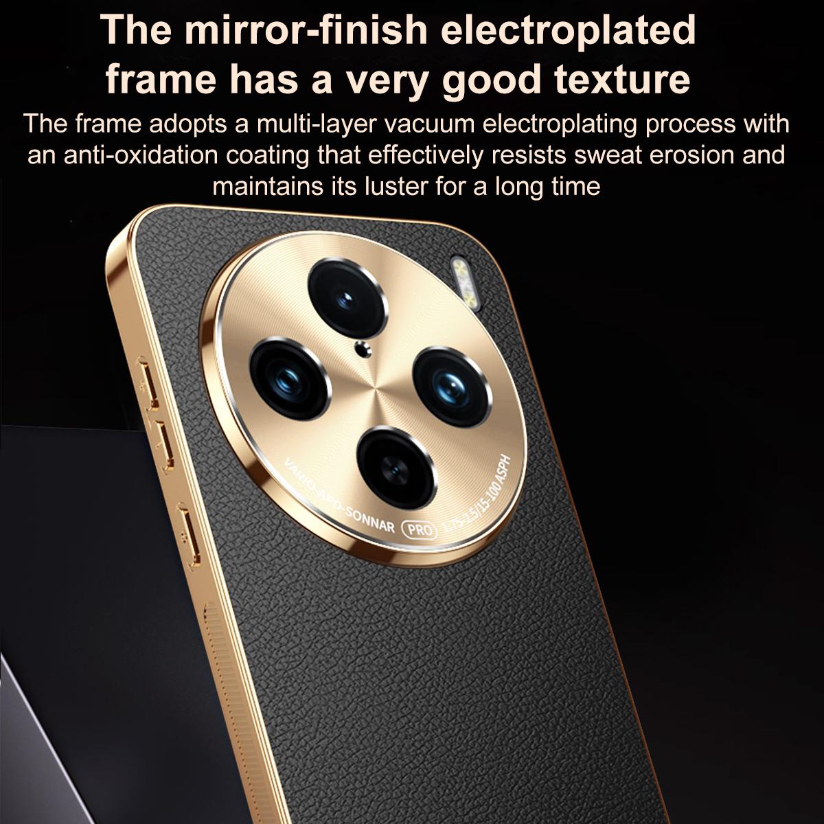 For vivo X100 Electroplated Frame Litchi Texture PC + TPU Vegan Leather Phone Case - Brown - EDA009677417E