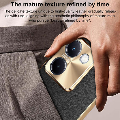 For vivo Y100i Electroplated Frame Litchi Texture PC + TPU Vegan Leather Phone Case - Blue - EDA009677422C