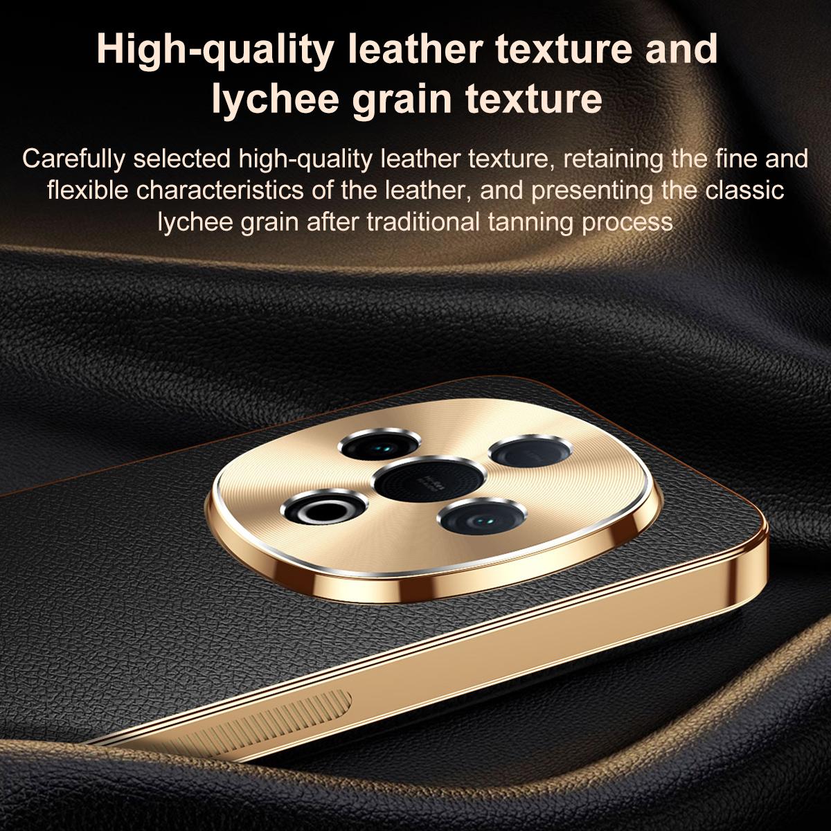 For vivo Y300 Pro Electroplated Frame Litchi Texture PC + TPU Vegan Leather Phone Case - Black - EDA009677424A