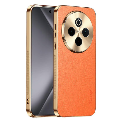 For vivo Y300 Pro Electroplated Frame Litchi Texture PC + TPU Vegan Leather Phone Case - Orange - EDA009677424B