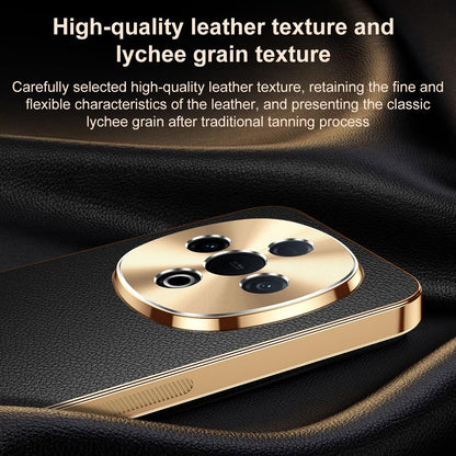 For vivo Y300 Pro Electroplated Frame Litchi Texture PC + TPU Vegan Leather Phone Case - Orange - EDA009677424B