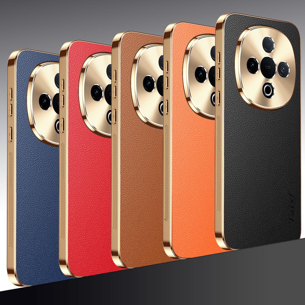For vivo Y300 Pro Electroplated Frame Litchi Texture PC + TPU Vegan Leather Phone Case - Blue - EDA009677424C