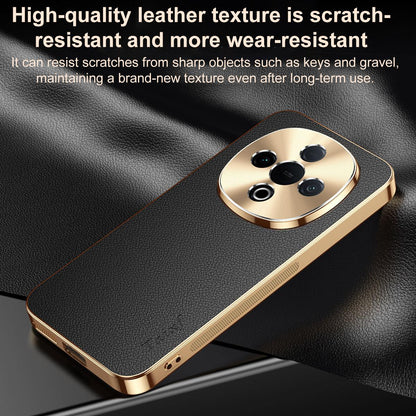 For vivo Y300 Pro Electroplated Frame Litchi Texture PC + TPU Vegan Leather Phone Case - Blue - EDA009677424C
