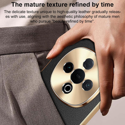For vivo Y300 Pro Electroplated Frame Litchi Texture PC + TPU Vegan Leather Phone Case - Blue - EDA009677424C