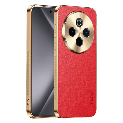For vivo Y300 Pro Electroplated Frame Litchi Texture PC + TPU Vegan Leather Phone Case - Red - EDA009677424D