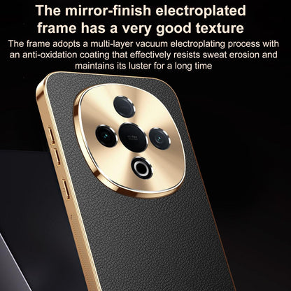 For vivo Y300 Pro Electroplated Frame Litchi Texture PC + TPU Vegan Leather Phone Case - Red - EDA009677424D