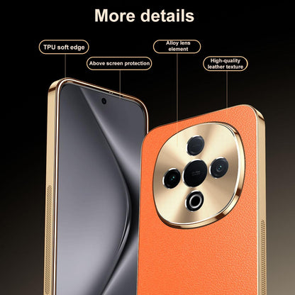 For vivo Y300 Pro Electroplated Frame Litchi Texture PC + TPU Vegan Leather Phone Case - Brown - EDA009677424E