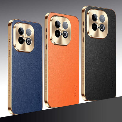 For vivo iQOO Z10 Turbo Pro Electroplated Frame Litchi Texture PC + TPU Vegan Leather Phone Case - Black - EDA009677501A