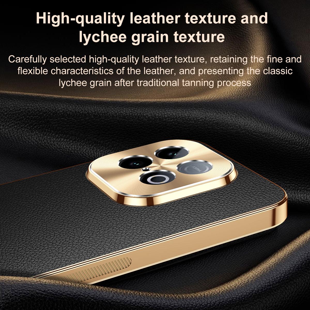 For vivo iQOO Z10 Turbo Pro Electroplated Frame Litchi Texture PC + TPU Vegan Leather Phone Case - Black - EDA009677501A