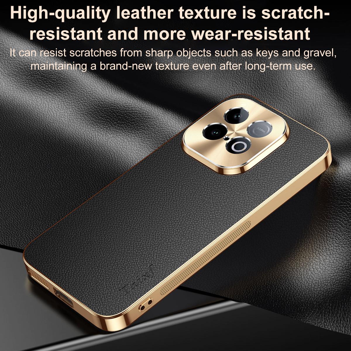 For vivo iQOO Z10 Turbo Pro Electroplated Frame Litchi Texture PC + TPU Vegan Leather Phone Case - Black - EDA009677501A