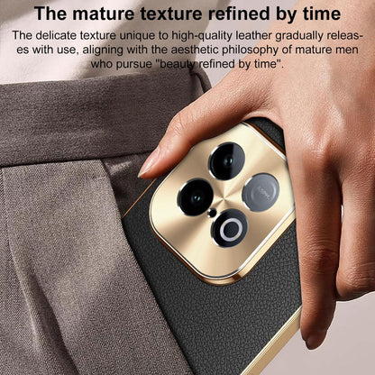 For vivo iQOO Z10 Turbo Pro Electroplated Frame Litchi Texture PC + TPU Vegan Leather Phone Case - Black - EDA009677501A
