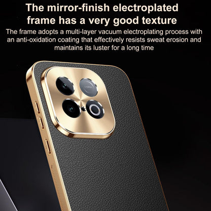 For vivo iQOO Z10 Turbo Pro Electroplated Frame Litchi Texture PC + TPU Vegan Leather Phone Case - Orange - EDA009677501B