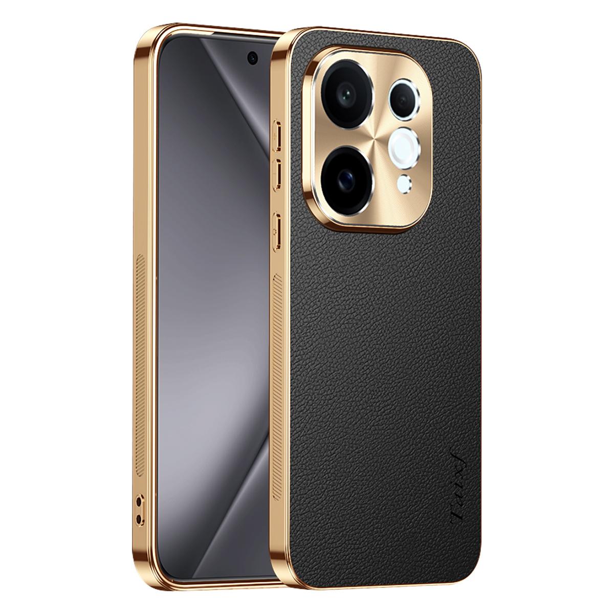 For vivo S50 5G Electroplated Frame Litchi Texture PC + TPU Vegan Leather Phone Case - Black - EDA009677503A