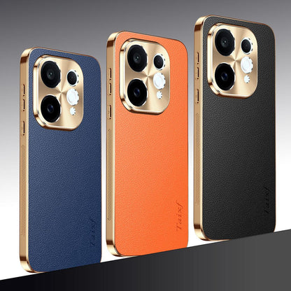 For vivo S50 5G Electroplated Frame Litchi Texture PC + TPU Vegan Leather Phone Case - Orange - EDA009677503B
