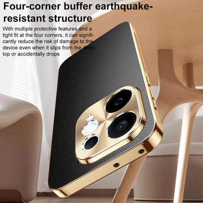 For vivo S50 5G Electroplated Frame Litchi Texture PC + TPU Vegan Leather Phone Case - Orange - EDA009677503B