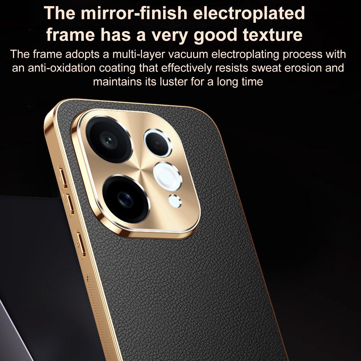 For vivo S50 5G Electroplated Frame Litchi Texture PC + TPU Vegan Leather Phone Case - Blue - EDA009677503C
