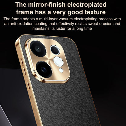 For vivo S50 5G Electroplated Frame Litchi Texture PC + TPU Vegan Leather Phone Case - Blue - EDA009677503C
