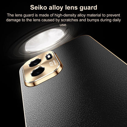 For OnePlus Ace 6 Ultra Electroplated Frame Litchi Texture PC + TPU Vegan Leather Phone Case - Black - EDA009677802A
