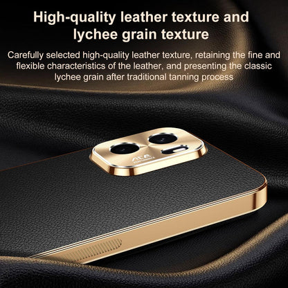 For OnePlus Ace 6 Ultra Electroplated Frame Litchi Texture PC + TPU Vegan Leather Phone Case - Black - EDA009677802A