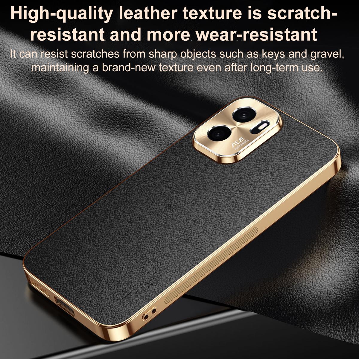 For OnePlus Ace 6 Ultra Electroplated Frame Litchi Texture PC + TPU Vegan Leather Phone Case - Black - EDA009677802A