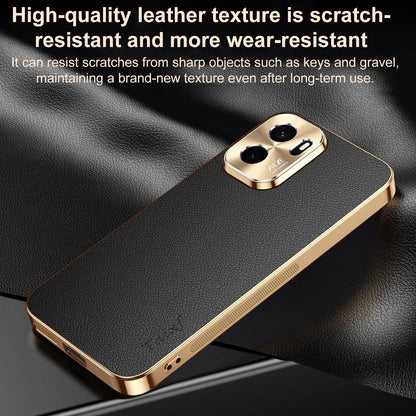 For OnePlus Ace 6 Ultra Electroplated Frame Litchi Texture PC + TPU Vegan Leather Phone Case - Black - EDA009677802A