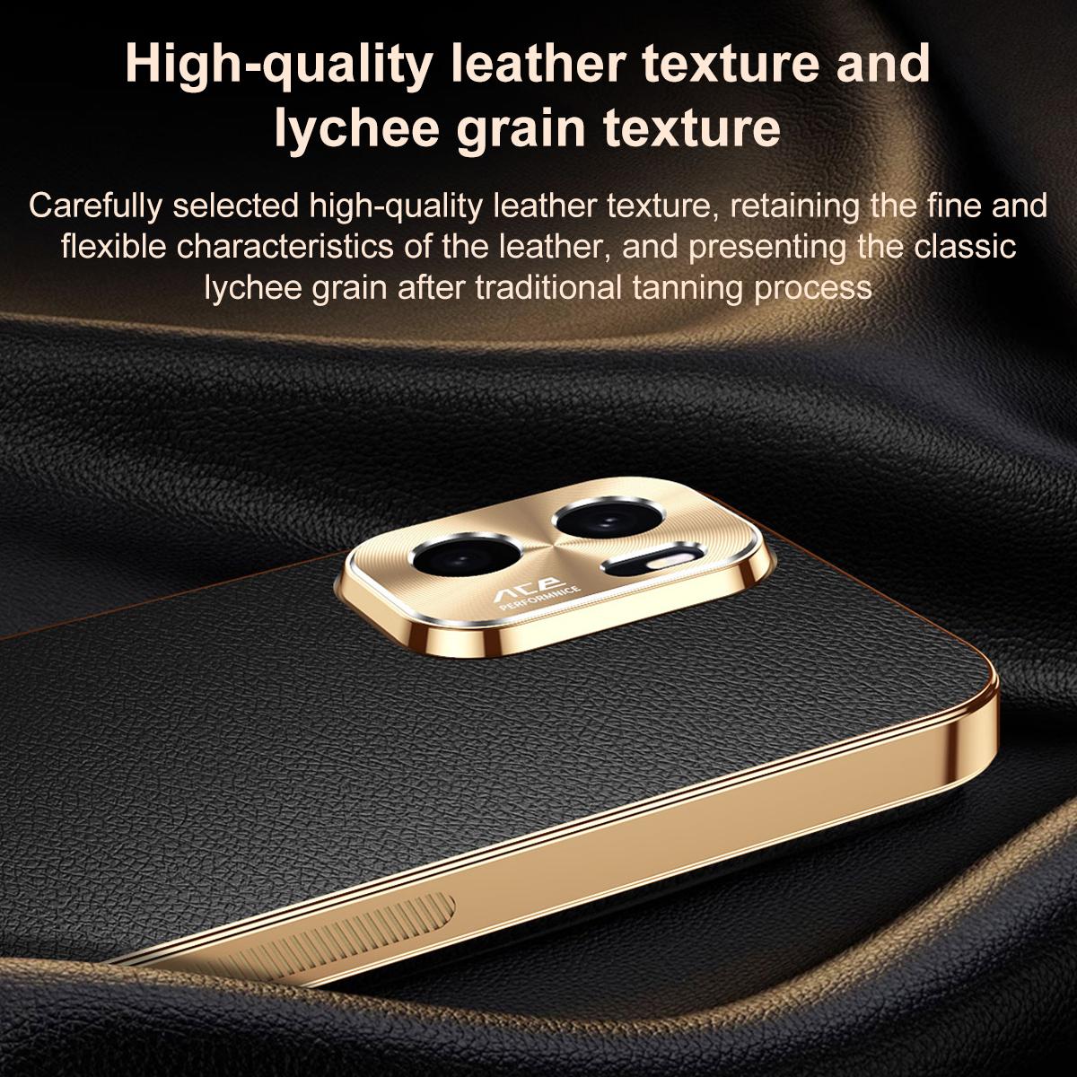 For OnePlus Ace 6 Ultra Electroplated Frame Litchi Texture PC + TPU Vegan Leather Phone Case - Orange - EDA009677802B