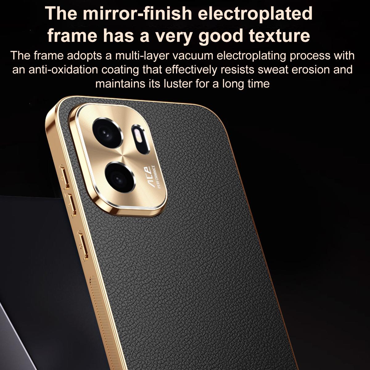 For OnePlus Ace 6 Ultra Electroplated Frame Litchi Texture PC + TPU Vegan Leather Phone Case - Orange - EDA009677802B